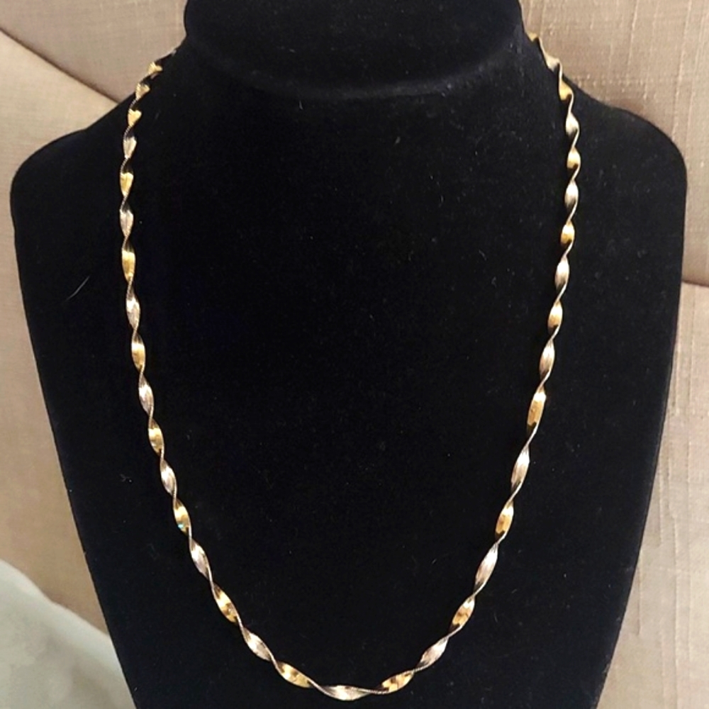 Vintage Danecraft Twisted Herringbone Gold Plate on Sterling Silver Necklace